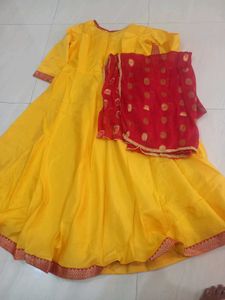 Yellow Kurta Set with Red Dupatta