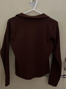 Burgundy Collared Long Sleeve Top