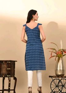Printed Pure Cotton Straight Kurta for Women (Blue