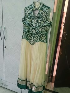 anarkali suit with green velvet choli