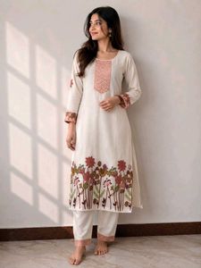 Elegant Cream Floral Kurta Set.only kurti
