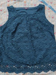 Elegant Teal Lace Sleeveless Top