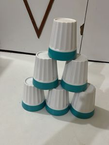 Set of 6 White &amp; Teal Tumblers