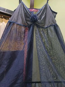 Sheer Navy Nightgown with Ruffle Trim