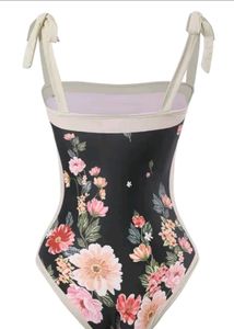 Black Floral Tie Up Swimwear Set