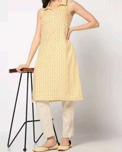 sleevless Yellow Polka Dot kurta