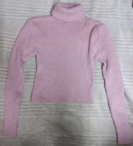 Pink Ribbed Turtleneck Crop Top