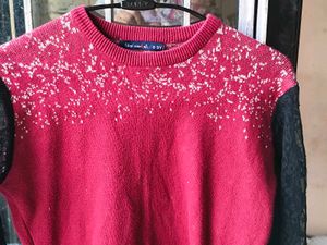 Beautiful Net Sleeves Woolen Girl Top