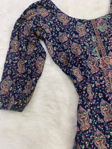 Deep Navy Blue Printed Kurti &amp; Pants Set