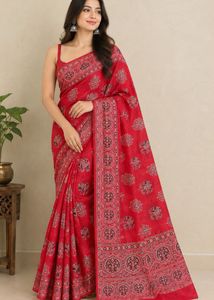 Mirror work Elephant Print Saree attached blouse