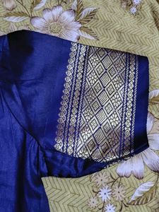 36 size Elegant Navy Blue Silk Blouse