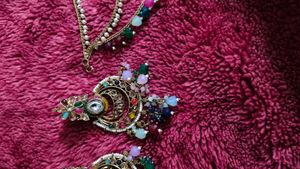 Earrings with detachable Ear Chain and tikka