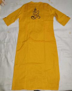 Yellow Cotton Kurta with Block Print(NEW)