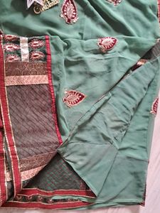 Green Saree with Embroidered Blouse