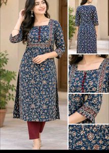 Blue Floral Print Kurta with Pants Set