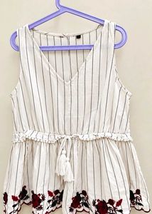 Boho Striped Tunic with Floral Embroidery