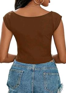 Stylish Brown Square Neck Crop Top