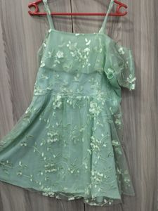 Mint Green Net Off-shoulder Frock