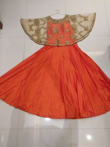 Elegant Orange &amp; Gold Designer Dress