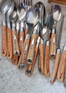wood Stainless Steel Cutlery Set with Stand 22pcs