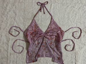Sparkling baby pink party Halter Neck Top