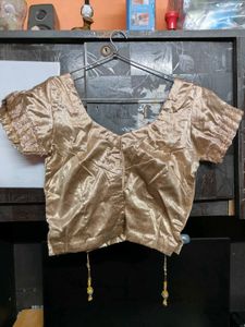 Golden Designer Saree Blouse with Embroidered Slee