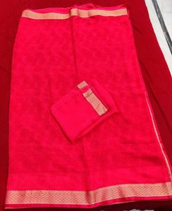 Brand New Red Saree with Golden Border