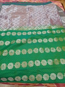 Green Silk Saree with Peacock Motif