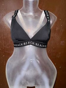 Black Bikini Top with Logo Band
