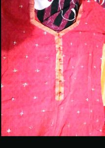 Pink Kurta Set with Mirror Work