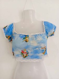 Cute Angel Cloud Print Crop Top