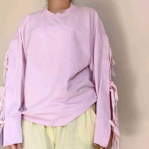 Pink Sweatshirt with Tie Sleeves