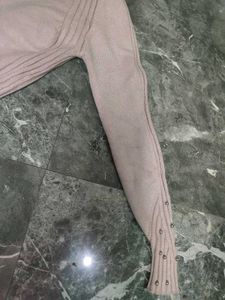 Beige Studded Knit Sweater Dress