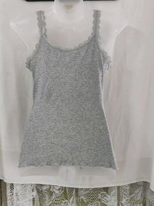 ESmara Gray Lace Trim Cami Top