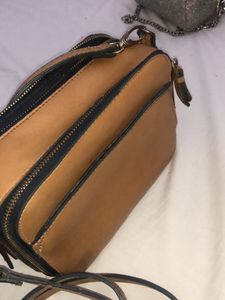 Leather Sling Bag Sturdy With 2 Zippers