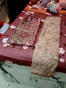 Elegant Party Wear Unstitched Three piece Set