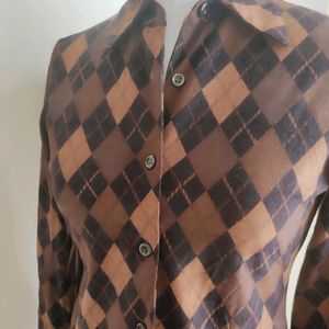 Vintage Argyle Print Blouse