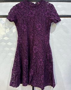 Purple Floral Lace Fit & Flare Dress with Side Zip