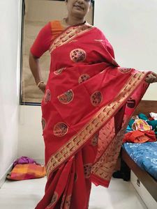 Vibrant Pink Saree and blouse with zari border