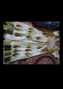 Elegant White &amp; Gold Embroidered Gown