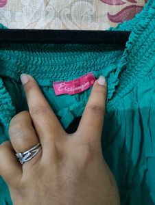 Teal Smocked Neck Top