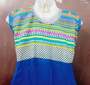 Vibrant Blue Kurta with Printed Yoke