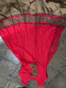 Vibrant Red Kurta Set with Gold Embroidery