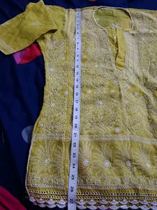 Lime Cotton With Chikankari Work Kurta