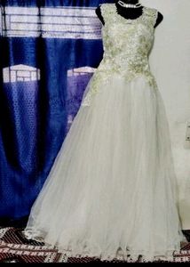 Elegant White &amp; Green Lace Dress