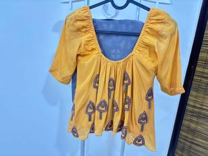 Yellow Embroidered Ethnic Blouse