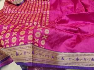 Elegant Pink &amp; Grey Banarasi Silk Saree