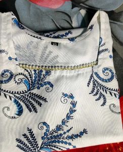 White Kurta with Blue Floral Print