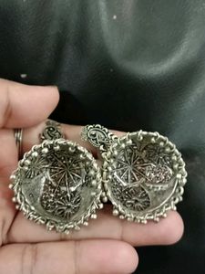 Oxidized Silver Peacock Jhumka Earrings