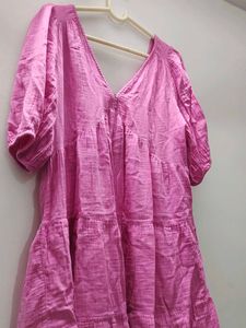 Cute Pink Tiered V-Neck Dress Open string back